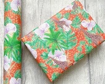 Giraffe tropical gift wrap~ Wrapping paper~ orchid flower~ gifting ideas~ Gift wrapping~ Palm trees~ Palm leaves~ Safari wrap~ Botanicals.
