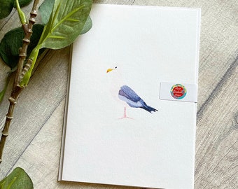 Seagull greetings card Hand painted and printed by Ruth Goodwin, Birthday, Wedding, Gift wrapping, Seaside holiday