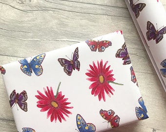 Hot summer wrapping paper, butterfly's, flowers, Gerberas by artist and illustrator Ruth Goodwin, gift wrap, wrapping paper, gifting, nature