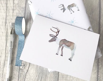 Reindeer card - Reindeer Christmas card - Hand painted reindeer - Reindeer blank card - Hand painted reindeer card - Reindeer watercolour.