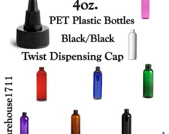 4oz Cosmo Slim Plastic Lotion Bottles ~ BLACK/BLACK Twist Dispensing Cap ~ Soap Bottles/Shampoo Bottles/Conditioner Bottles