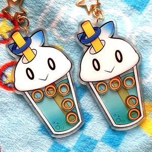 Ring Bubble Tea, Cute Shaker Charm, Hedgehog friends, Cute video game gifts, Bubble tea gifts, Nostalgic video games, Cute chao keychain