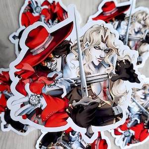 Pegatina de dúo vampiro, pegatina de crossover de anime, regalos geniales de vampiros, chicos de anime vampiros, pegatinas de anime para regalar, pegatina de anime retro, Alucar