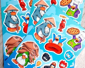 Club Penguin-stickervellen, nostalgische gamestickers, online chatgames, pinguïnstickers, stickercadeaus, cadeaus voor gamers, schattige pinguïncadeaus