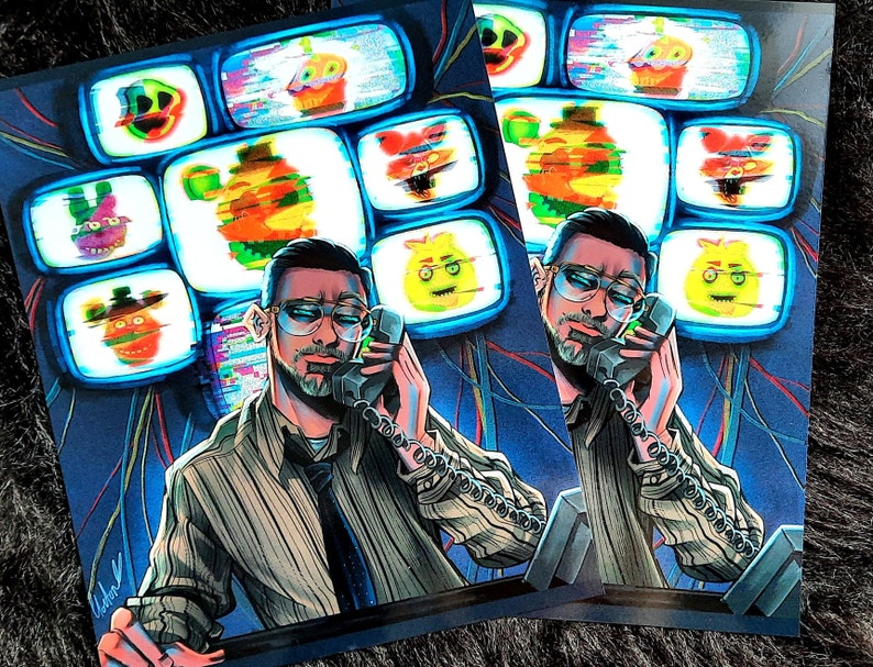 Distorted Animatronics Steve Raglan Double Sided Print, FNAF Art Prints, Video Game Art Prints ...