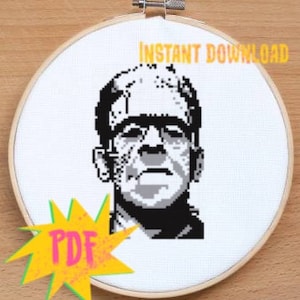 Frankenstein cross stitch pattern - horror punk rock crust metal rock