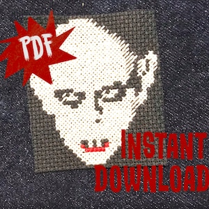 Nosferatu cross stitch pattern - horror punk rock crust metal rock