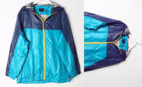 Vintage Blue Windbreaker Jacket, Thick Lined Rainc