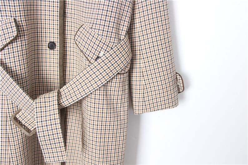 Autumn Checkered Coat Jacket Size MS Vintage Beige Checked Wool And Cotton Jacket