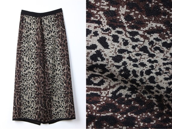 Leopard Wool Vintage Skirt, Animal Print Maxi Skir