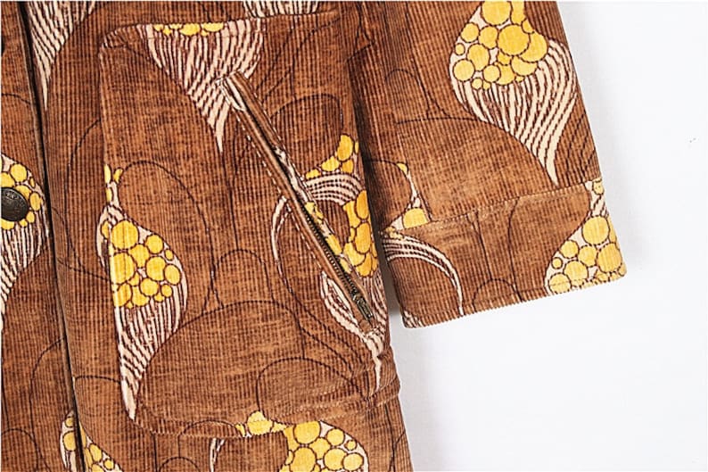 Woman/'s Brown And Yellow Cotton Corduroy Jacket 70/'s Pattern Jacket Vintage Italian Akaba Corduroy Trenchcoat Size L