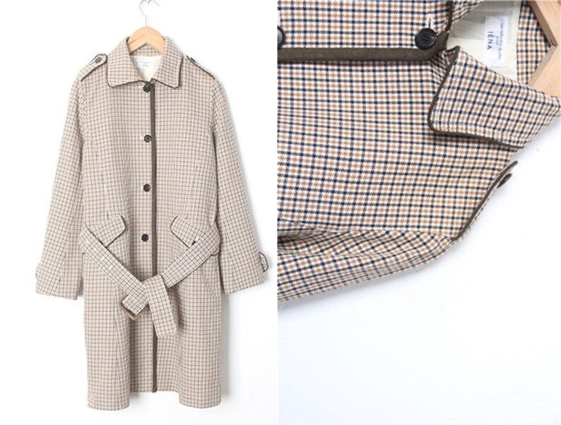 Autumn Checkered Coat Jacket Size MS Vintage Beige Checked Wool And Cotton Jacket