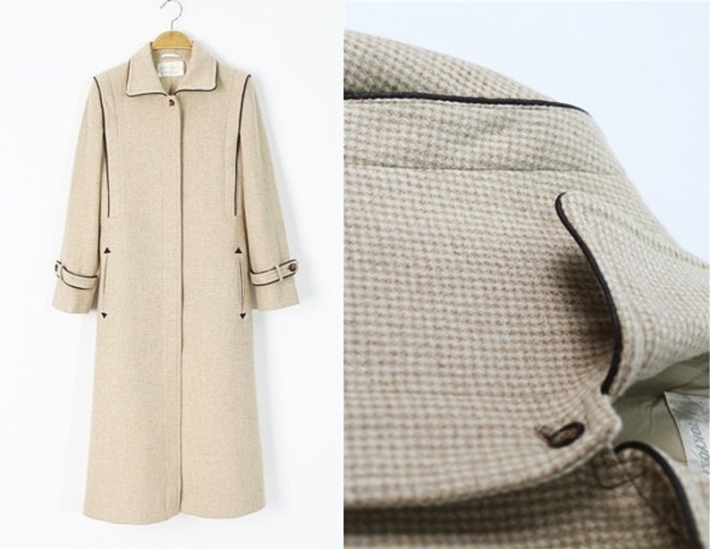 Size XS S Vintage Japanese Beige Coat Wool Japanese Checked 70/'s Coat