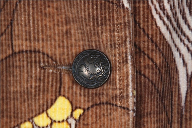 Woman/'s Brown And Yellow Cotton Corduroy Jacket 70/'s Pattern Jacket Vintage Italian Akaba Corduroy Trenchcoat Size L