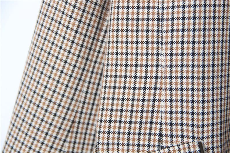 Autumn Checkered Coat Jacket Size MS Vintage Beige Checked Wool And Cotton Jacket
