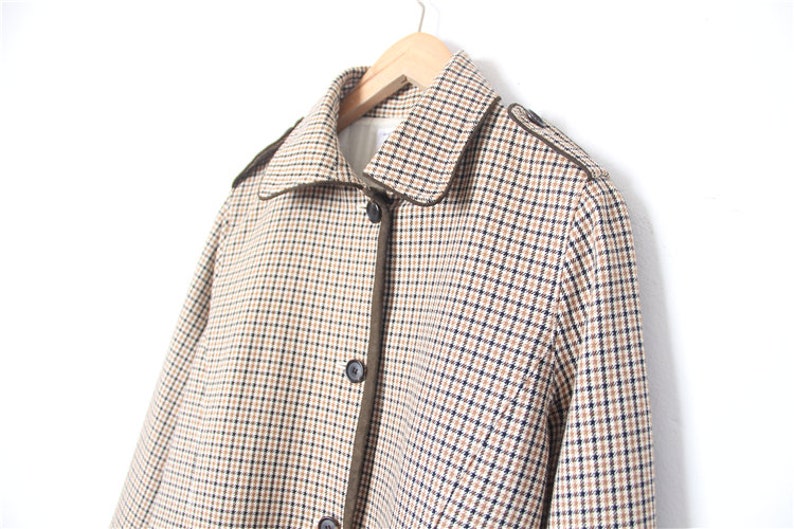 Autumn Checkered Coat Jacket Size MS Vintage Beige Checked Wool And Cotton Jacket