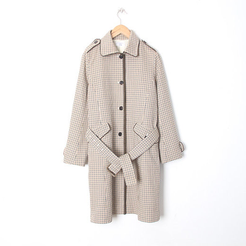 Autumn Checkered Coat Jacket Size MS Vintage Beige Checked Wool And Cotton Jacket