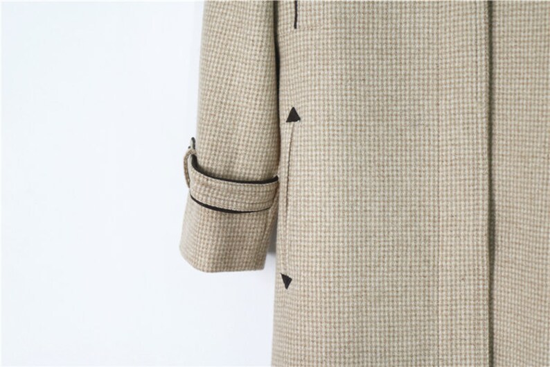 Size XS S Vintage Japanese Beige Coat Wool Japanese Checked 70/'s Coat