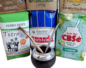 マテ茶サンプルキット：6種類のフレーバー、マテ茶用ひょうたん