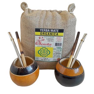 Hand Carved Yerba Mate Set: Organic Yerba Mate, 4 Bombillas