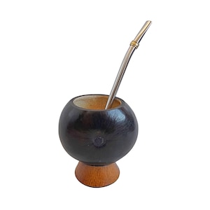 Rare Fire-Burnt Small “Galleta” Gaucho Mate Gourd with Steel Bombilla