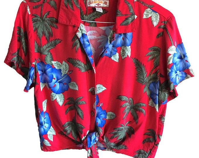 Vintage Caribbean Joe Crop Top Tie Red Hawaiian Shirt Size - Etsy