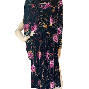 Vintage Velvet Colorful Dress Black turns green in sunlight mock high neck cutout bow detail pleated bottom soft as can be lined medium