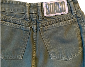 Vintage Army Green Bongo Jeans 24.5 inch waist high large back patch womens soft not stiff cotton side tag pockets classic 90s Velvet Metal