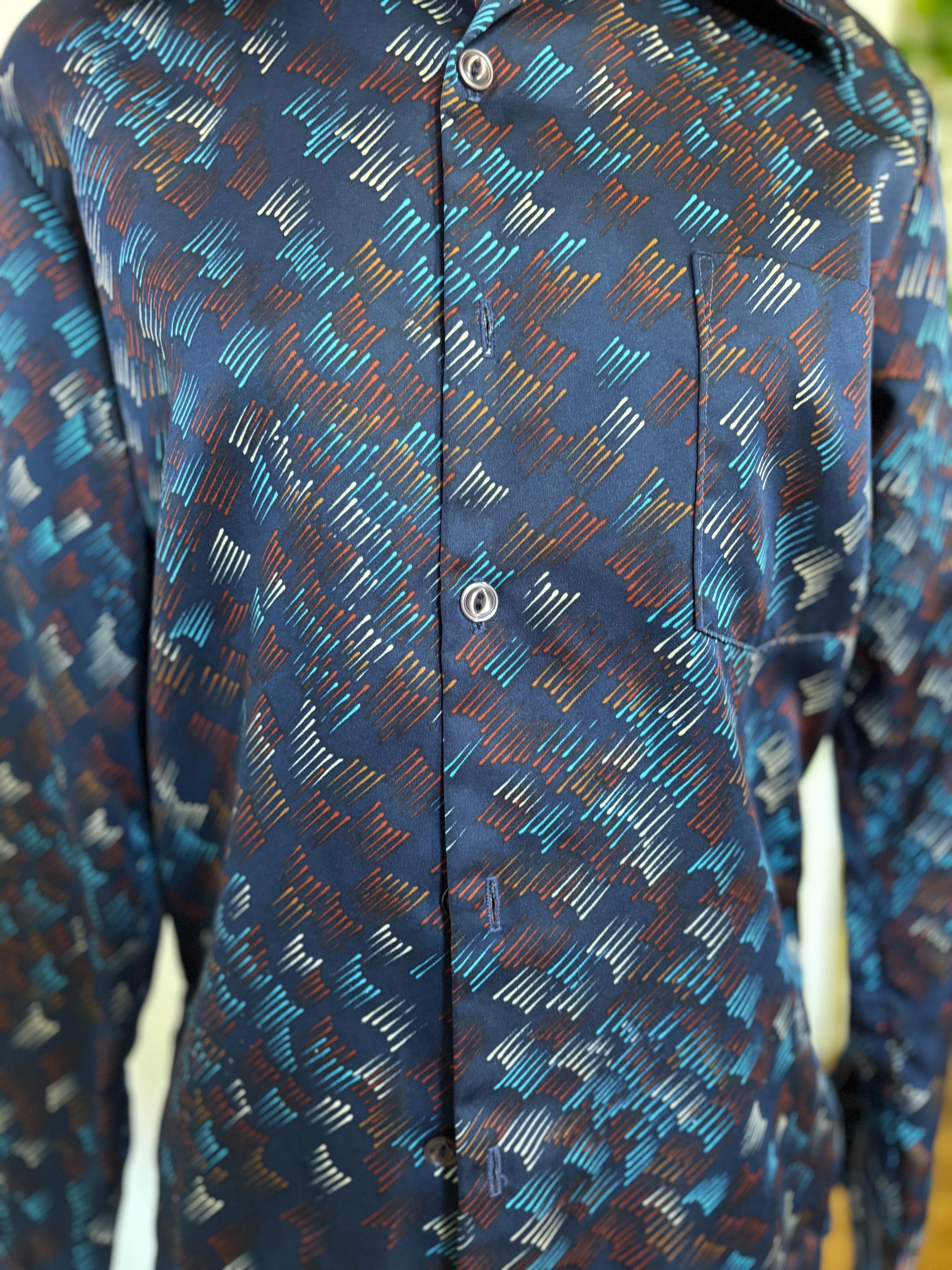 Vintage Picasso 70's Dress Shirt Button up Down Blue Orange