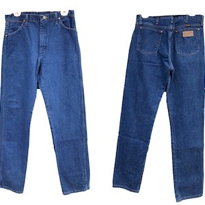 Vtg High Waisted Wranglers 70s western wear Sz 34 vintage mens womens wrangler blue regular fit long 36 sale festival rad lifted butt