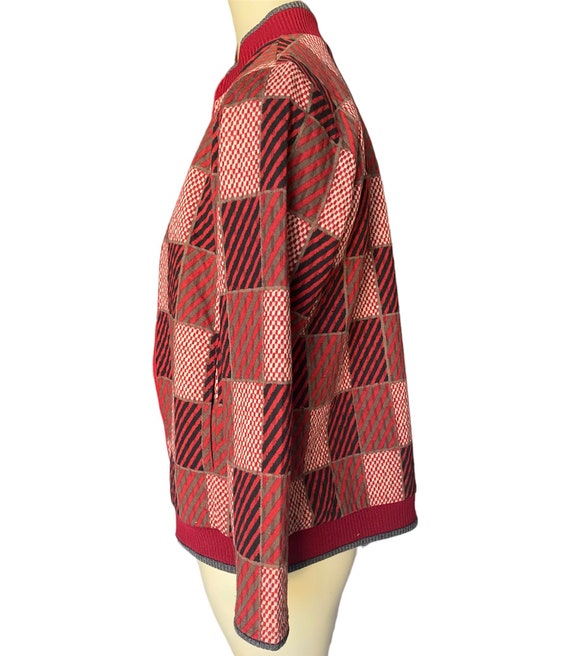 Vintage Patchwork Checkered red zip up jacket tex… - image 5