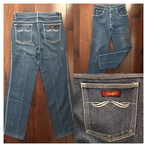 Vtg 70s Graffiti Jeans Embroidered pocket Womens … - image 6