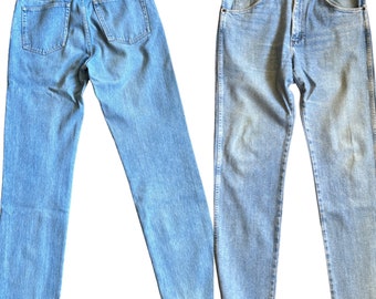 Vintage principios de los 90 Wranglers Lavado ligero ropa occidental suave no rígido parche trasero de cuero grande con cremallera hasta 34 / 35 hombres mujeres agradables