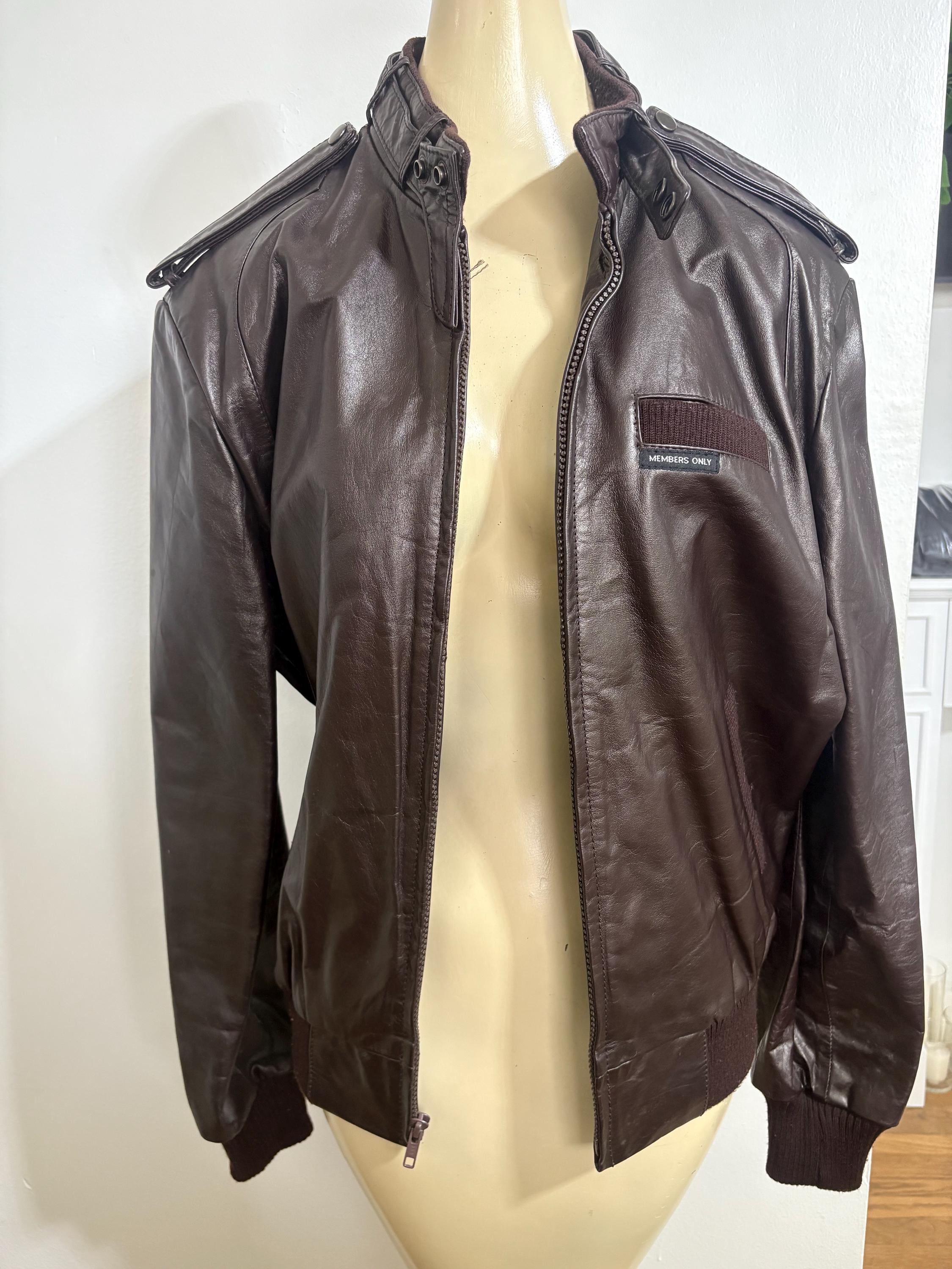 Vintage Members Only Brown Leather Jacket Size 40 by Euro Craft