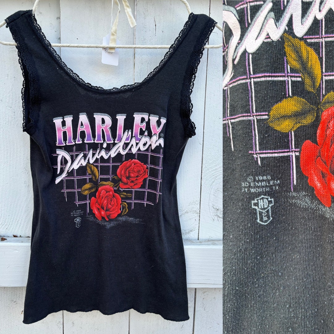 Harley-Davidson Floral Rose Pattern Tank Top Women's Size L unclear white type Vintage Second Hand main image 0
