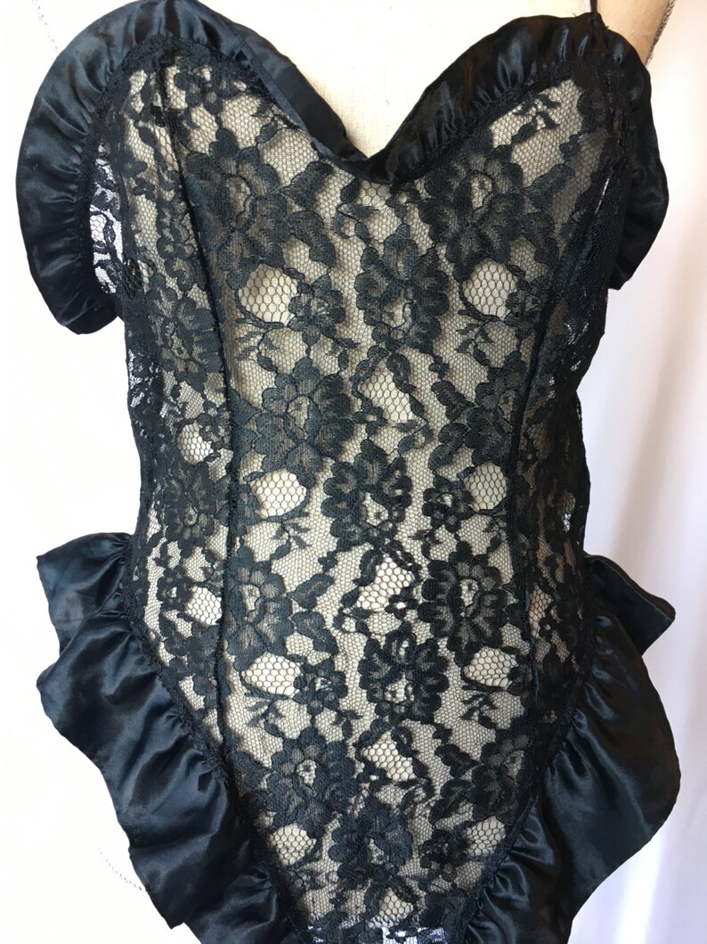 Vtg Victoria's Secret Black Lace bodysuit one piece Teddy Etsy
