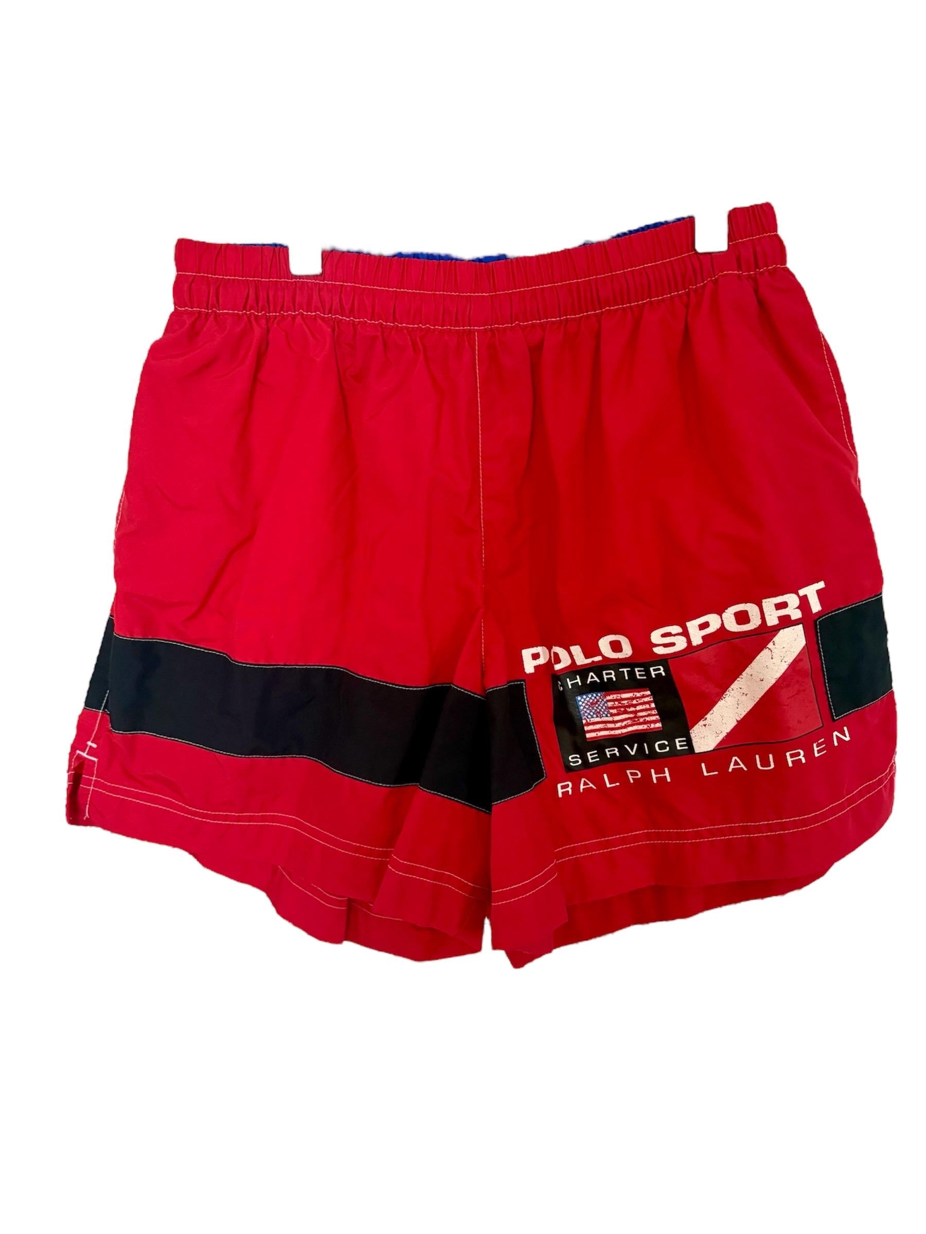 パンツ 2000s POLO SPORT LOGO SHORT PANTS Vintage Polo Sport Green / Black Nylon Spellout Shorts (Size