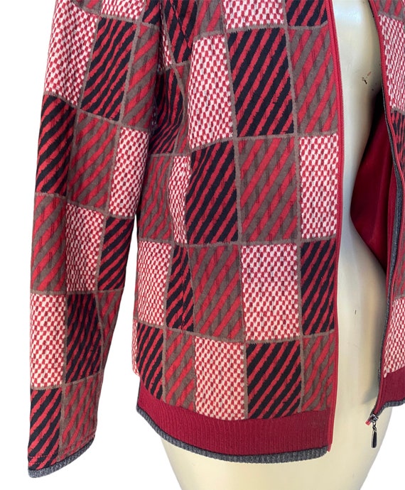 Vintage Patchwork Checkered red zip up jacket tex… - image 3