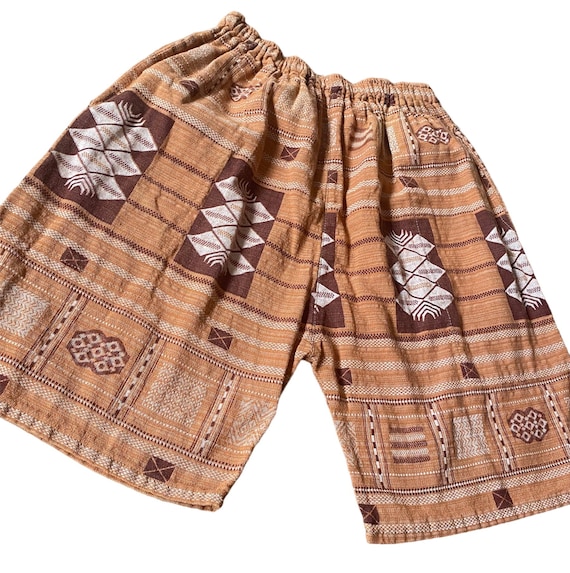 Vintage Native Textured Shorts orange brown print… - image 2