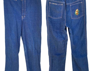 Vintage 70s Nobadi Jeans Embroidered Koala Pocket Sz 34 With