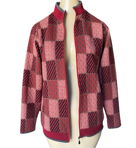 Vintage Patchwork Checkered red zip up jacket tex… - image 2