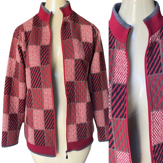 Vintage Patchwork Checkered red zip up jacket tex… - image 1