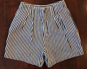 Vtg CK Calvin Klein striped jean shorts Union Made womens vintage high waisted cotton Sz 6 denim perfect sale USA festival 28/29 waist 90's