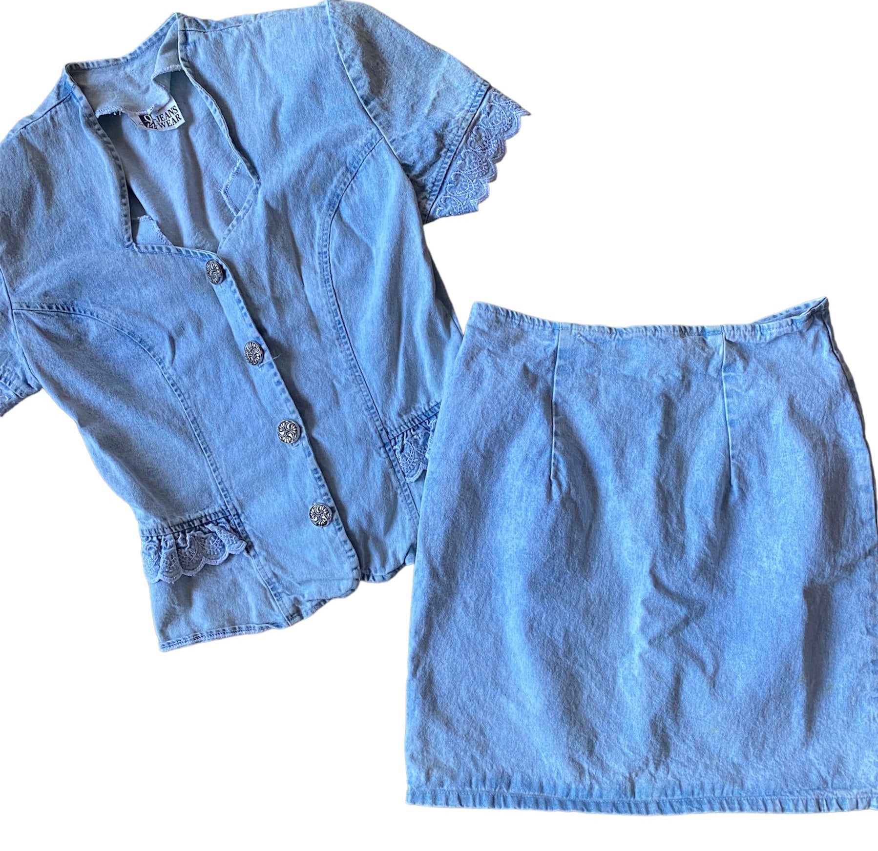 Striped denim cheap skirt suit