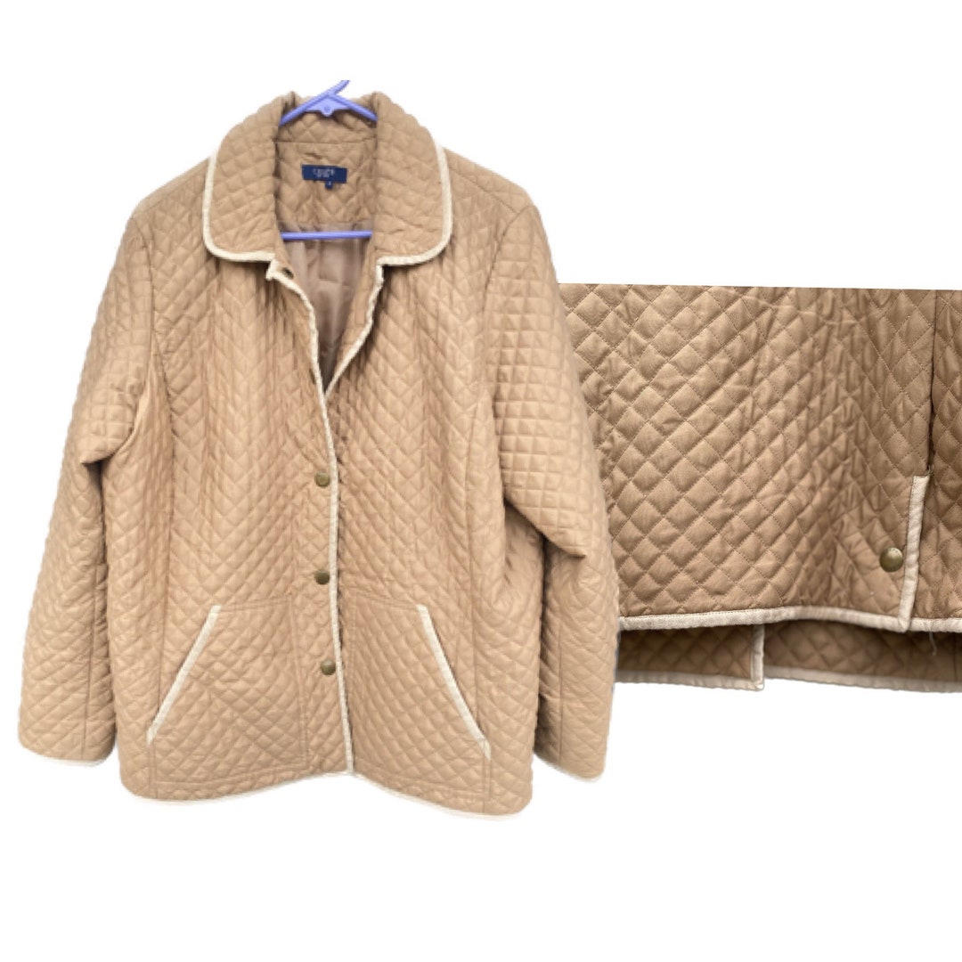 Vintage Chaps Quilted Jacket Beige Gold Coat Size 1X Oversized Snap