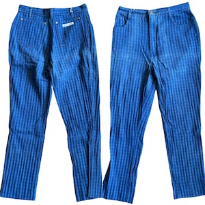 Vintage Jordache Pants 90’s Blue plaid 31 inch waist slight stretch high waisted mens women’s back pocket tag cotton skinny rad