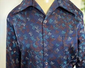 【メール便不可】 Shirt Dress 70's Picasso Vintage Button Orange Blue Down up トップス
