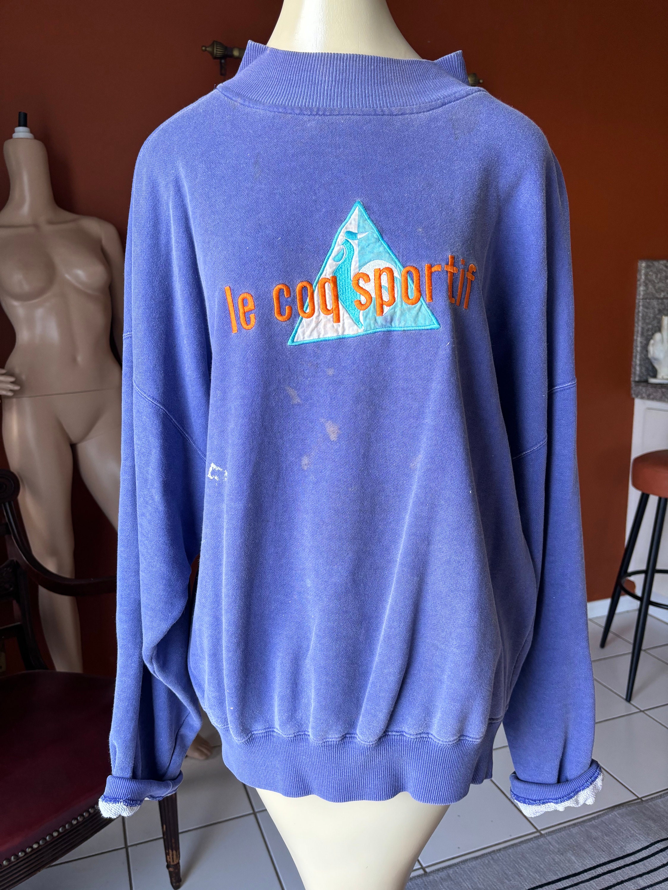 Vintage 80 s Le Coq Sportif Jersey sudadera purpura bordado sueter hombres mujeres grandes naturalmente angustiados un propietario suave banda Etsy Mexico