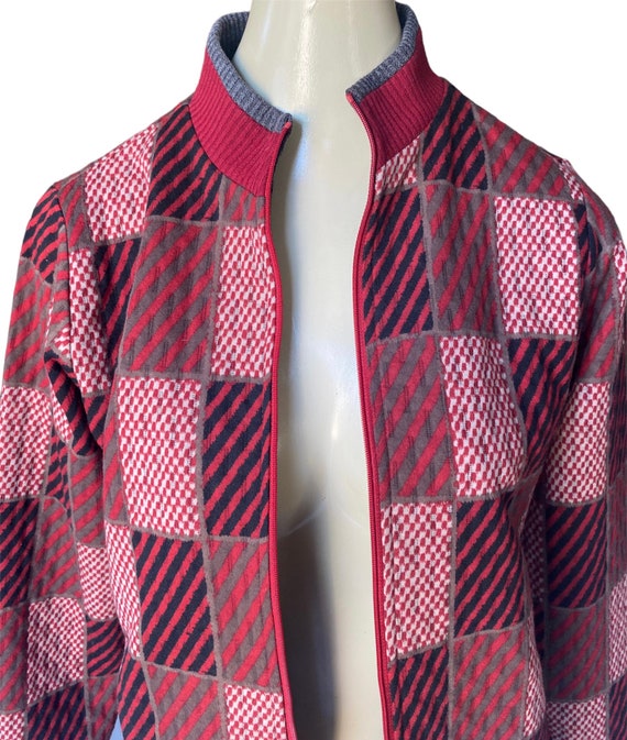 Vintage Patchwork Checkered red zip up jacket tex… - image 4