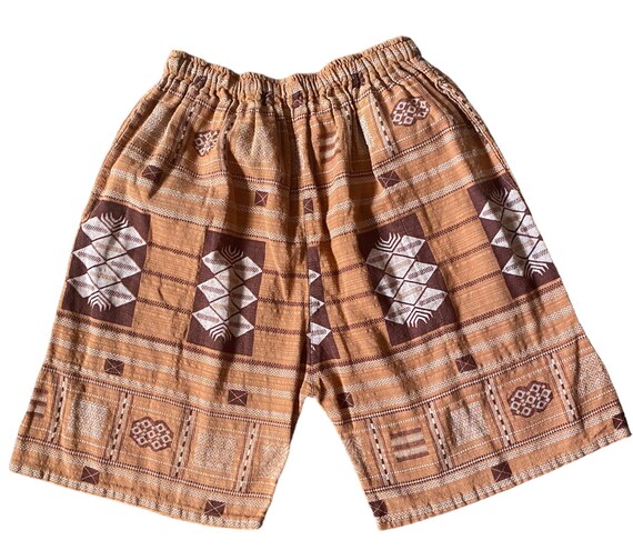 Vintage Native Textured Shorts orange brown print… - image 1